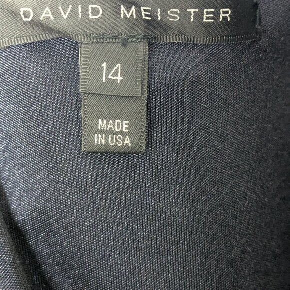 David Meister Full Length Long Sleeve Lace and Jersey Navy Gown  14 - Picture 8 of 11